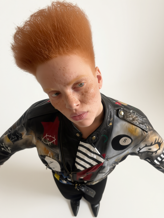 Hand-Painted Leather Jacket – Cleo | Upcycled Vintage UK 12 | LION Ibiza