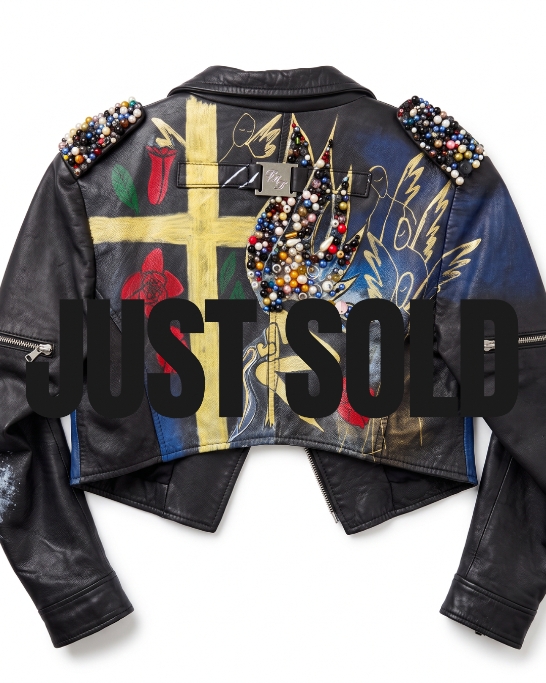 Hand-Painted Leather Jacket – The Fallen Angel | Upcycled Vintage Small | LION Ibiza