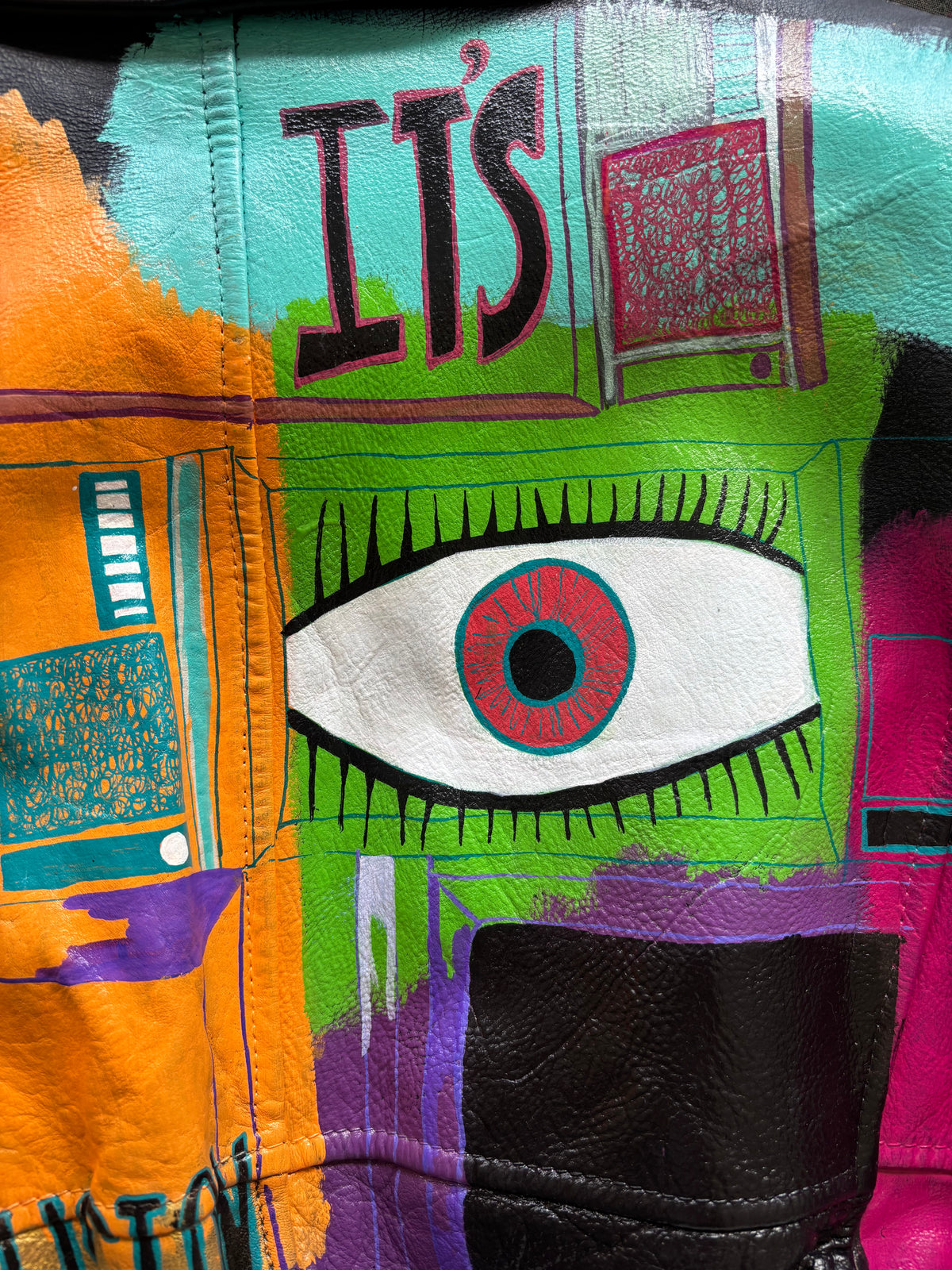 Hand-Painted Leather Jacket – The Power of Love 002 | Upcycled Vintage | LION Ibiza