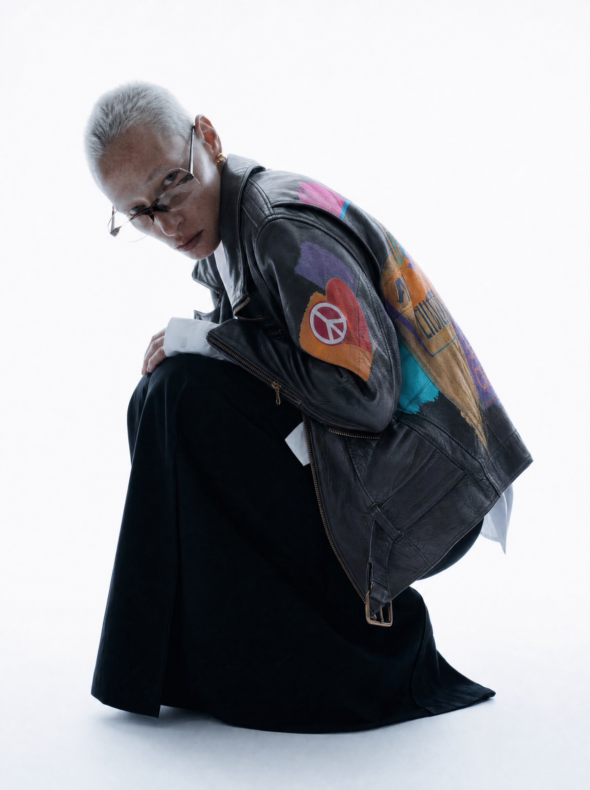 Hand-Painted Leather Jacket – The Power of Love 002 | Upcycled Vintage | LION Ibiza