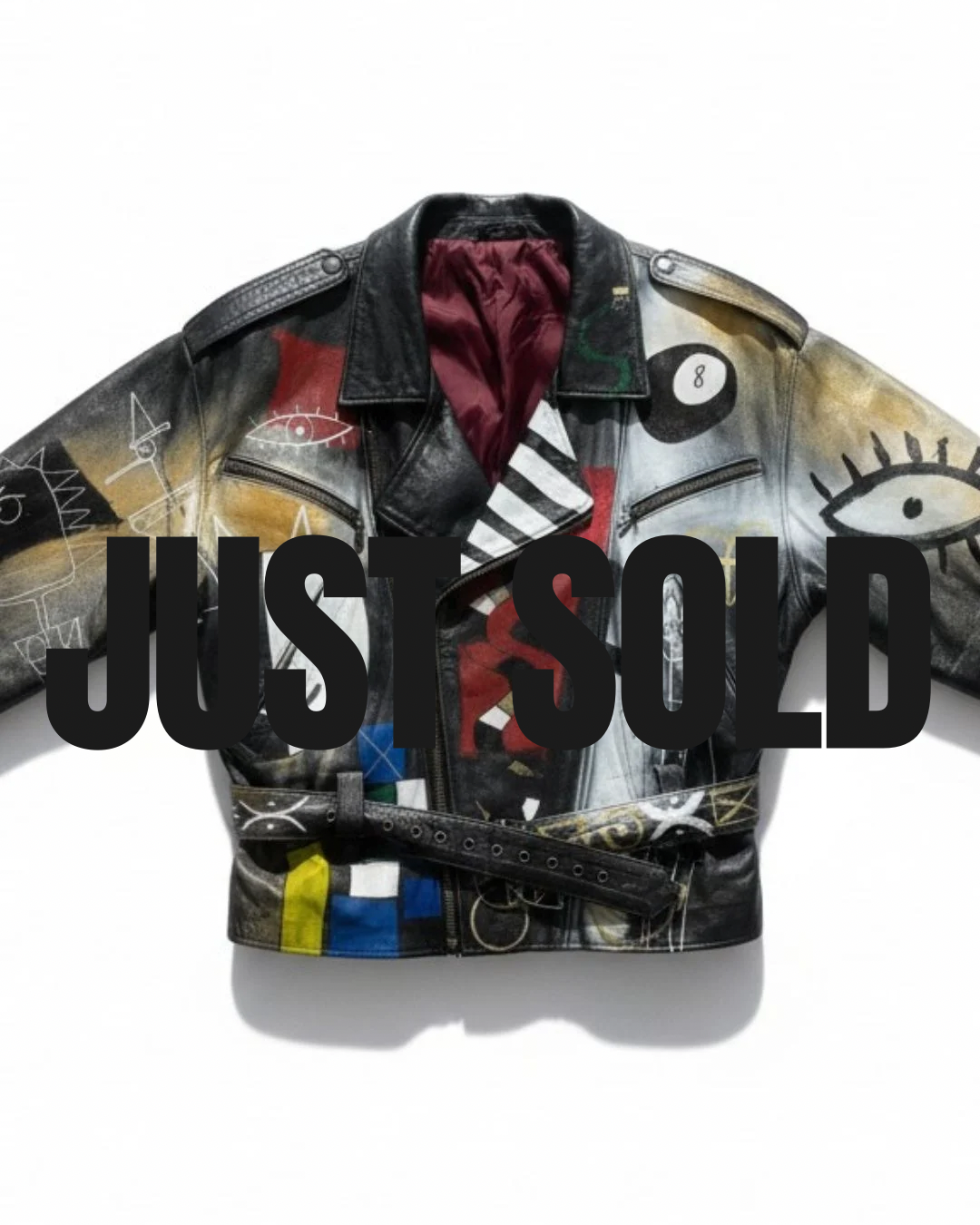 Hand-Painted Leather Jacket – Cleo | Upcycled Vintage UK 12 | LION Ibiza