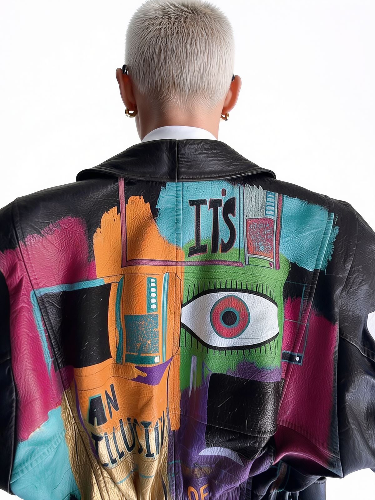 Hand-Painted Leather Jacket – The Power of Love 002 | Upcycled Vintage | LION Ibiza