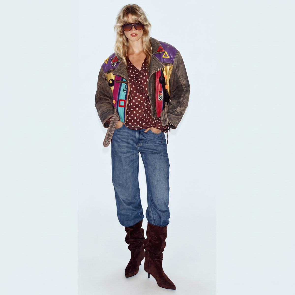 Hand-Painted Leather Jacket –  The Power of Love 004 Peace | Upcycled Vintage | LION Ibiza