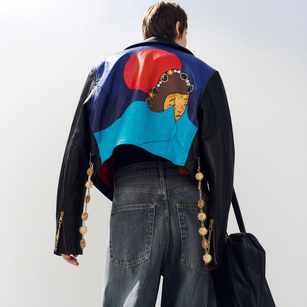 Hand-Painted Leather Jacket – The Power of Love 001 | Upcycled Vintage | LION Ibiza