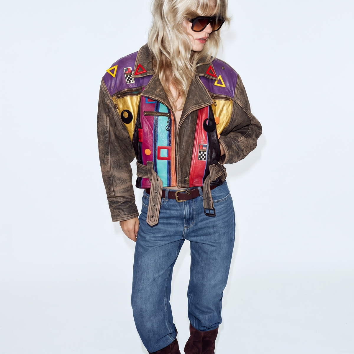 Hand-Painted Leather Jacket –  The Power of Love 004 Peace | Upcycled Vintage | LION Ibiza