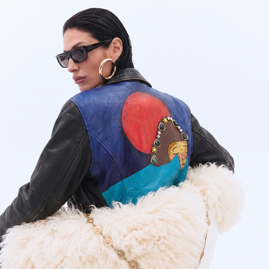 Hand-Painted Leather Jacket – The Power of Love 001 | Upcycled Vintage | LION Ibiza