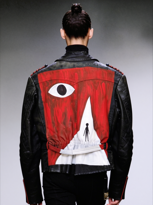 Hand-Painted Leather Jacket – The Question | Upcycled Vintage | LION Ibiza