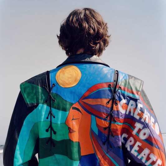 Hand-Painted Leather Jacket – Created to Create | Upcycled Vintage | LION Ibiza