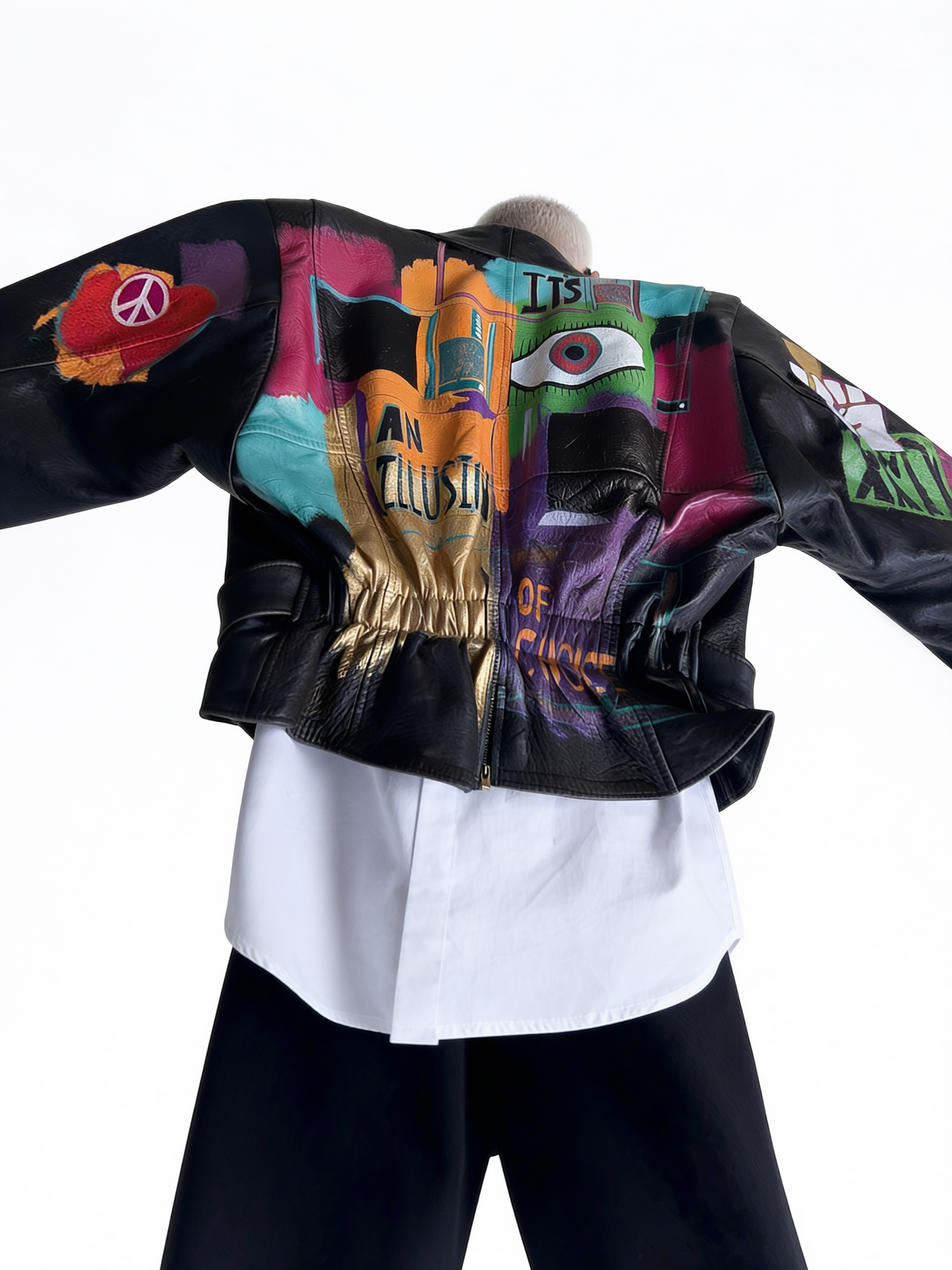 Hand-Painted Leather Jacket – The Power of Love 002 | Upcycled Vintage | LION Ibiza