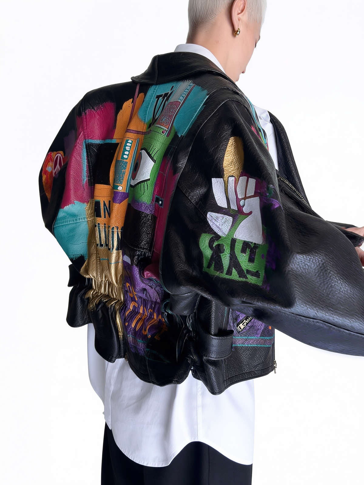 Hand-Painted Leather Jacket – The Power of Love 002 | Upcycled Vintage | LION Ibiza