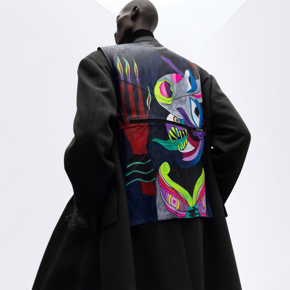 Hand-Painted Leather Jacket – The Dark Fem Divine | Upcycled Vintage XL | LION Ibiza