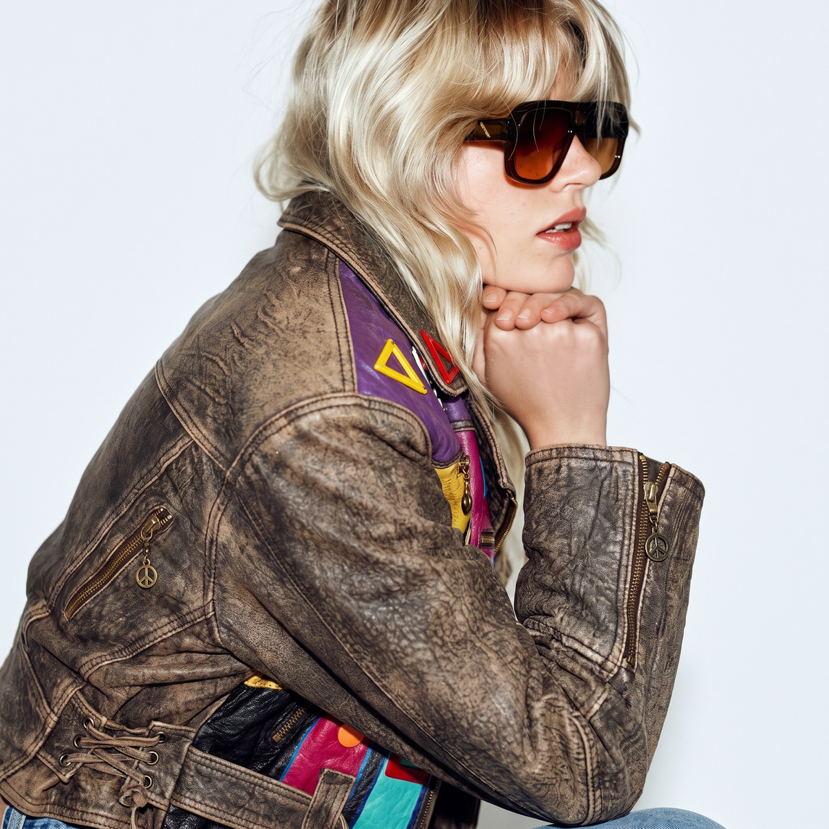 Hand-Painted Leather Jacket –  The Power of Love 004 Peace | Upcycled Vintage | LION Ibiza
