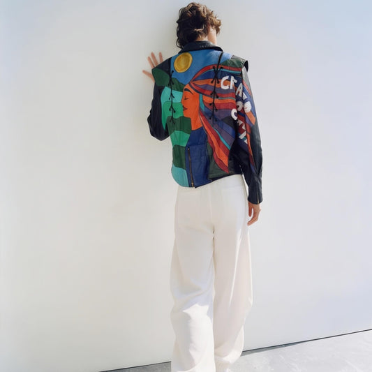 Hand-Painted Leather Jacket – Created to Create | Upcycled Vintage | LION Ibiza