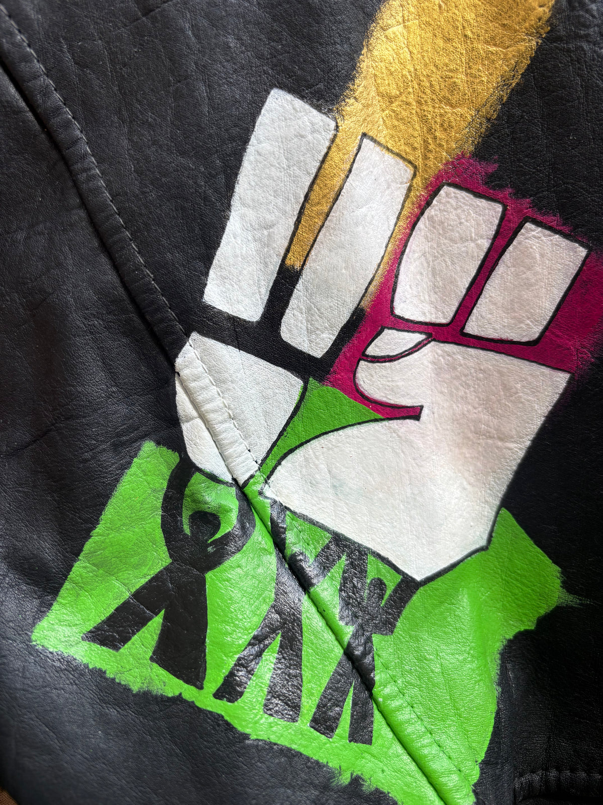 Hand-Painted Leather Jacket – The Power of Love 002 | Upcycled Vintage | LION Ibiza