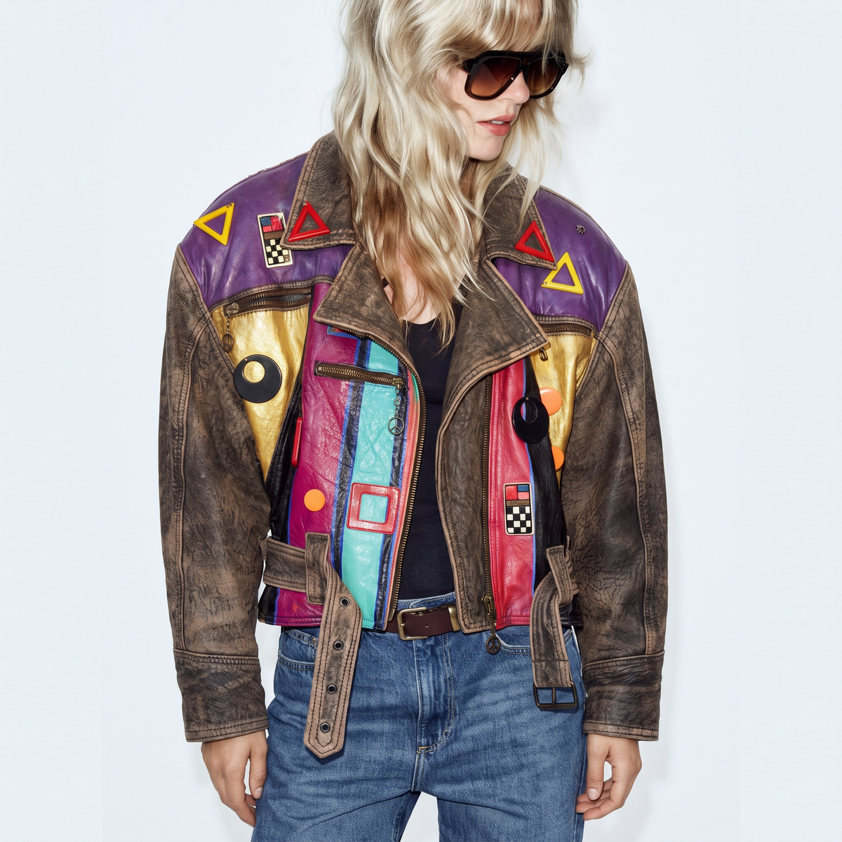 Hand-Painted Leather Jacket –  The Power of Love 004 Peace | Upcycled Vintage | LION Ibiza