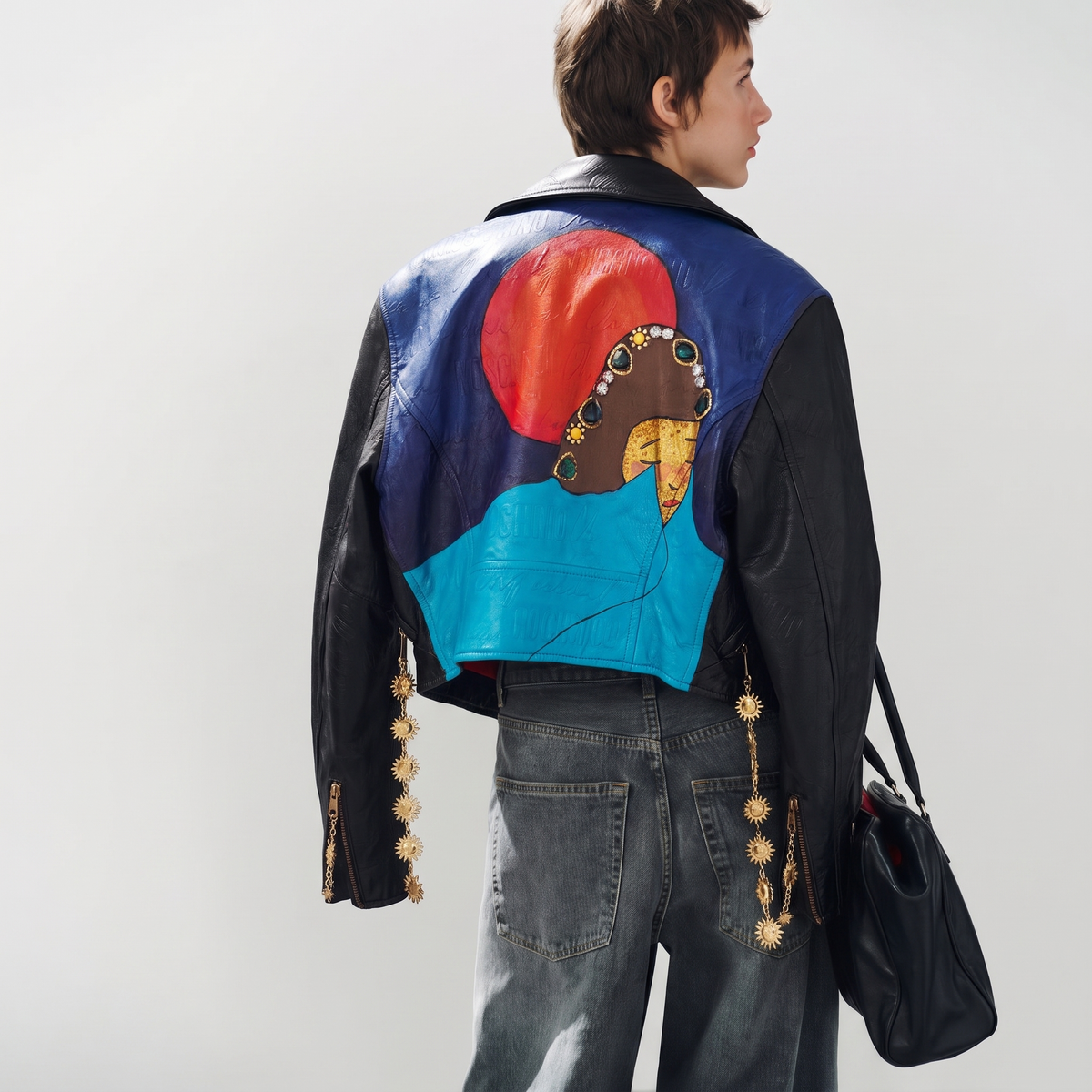 Hand-Painted Leather Jacket – The Power of Love 001 | Upcycled Vintage | LION Ibiza