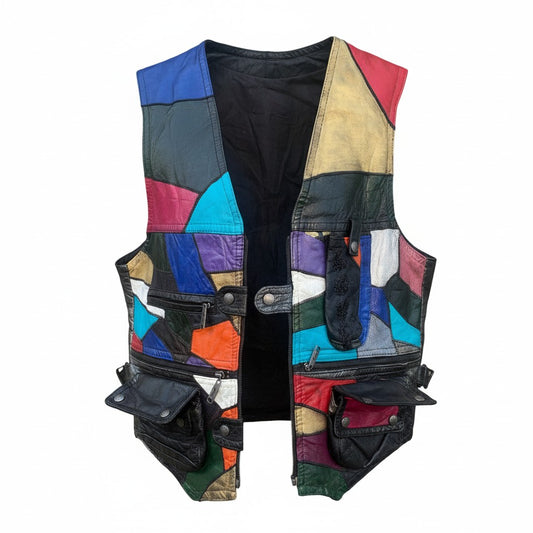 Colorful patchwork vest on a white background