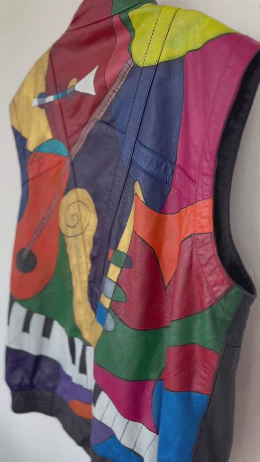 Hand-Painted Leather Jacket – Sound | Upcycled Vintage | LION Ibiza